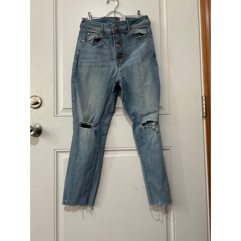 Time and True Distressed Jeans Size 10, button up, high rise